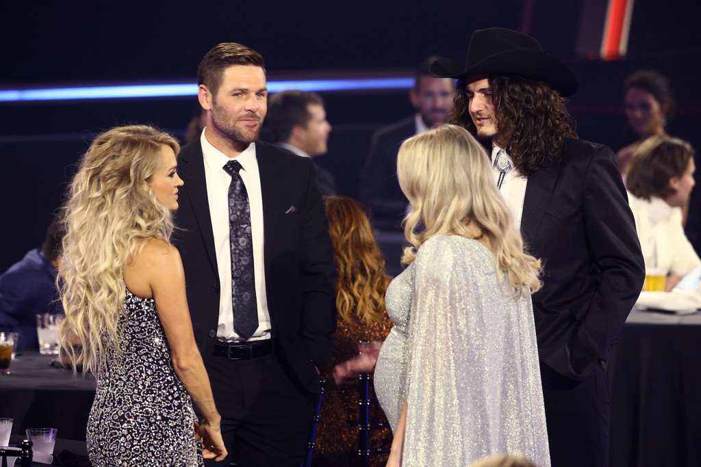 Carrie Underwood, Mike Fisher, Gabby Barrett, and Cade Foehner at the 2020 CMA Awards on November 11, 2020
