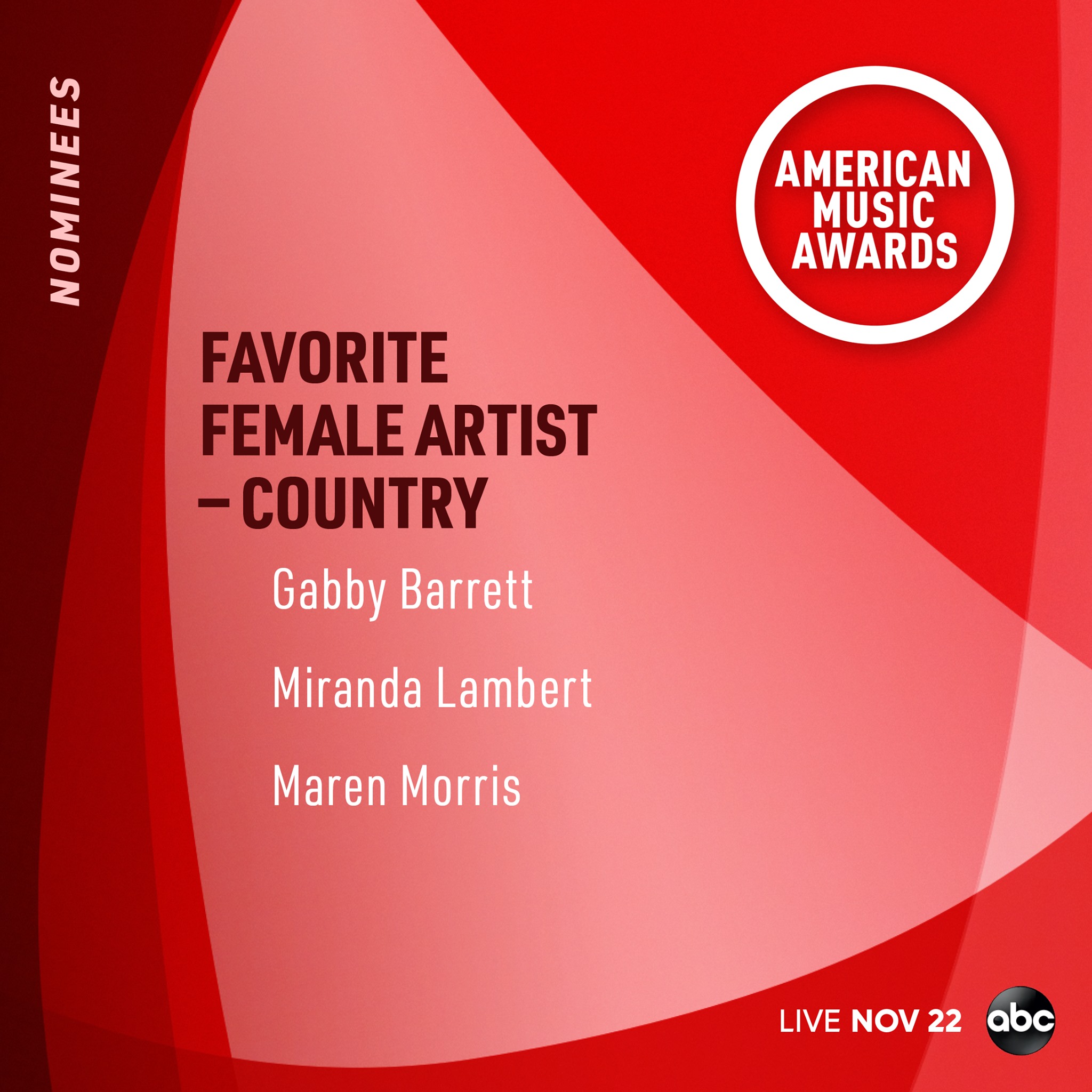 Congratulations to Gabby Barrett for being nominated for Favorite Female Artist – Country at the 2020 American Music Awards!
