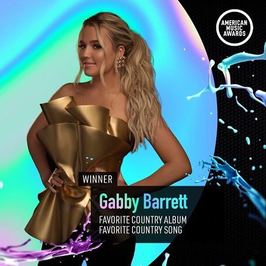 GABBY BARRETT WON FAVORITE COUNTRY ALBUM (GOLDMINE) AND FAVORITE COUNTRY SONG (“THE GOOD ONES”) AT THE FAN-VOTED 2021 AMERICAN MUSIC AWARDS