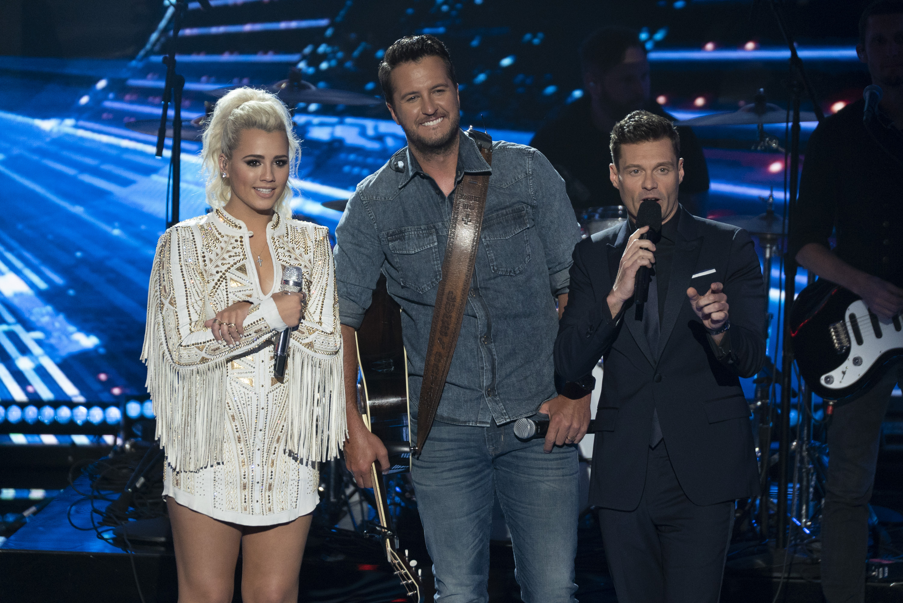 Gabby Barrett, Luke Bryan, and Ryan Seacrest on the American Idol finale which aired on ABC on May 21, 2018.
Photo credit: American Idol
