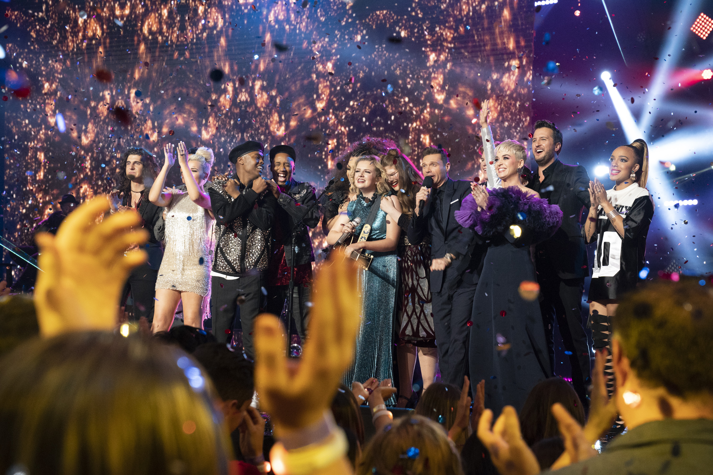 Gabby Barrett with the Top 10 on the American Idol finale which aired live on ABC on May 21, 2018.
Photo credit: American Idol
