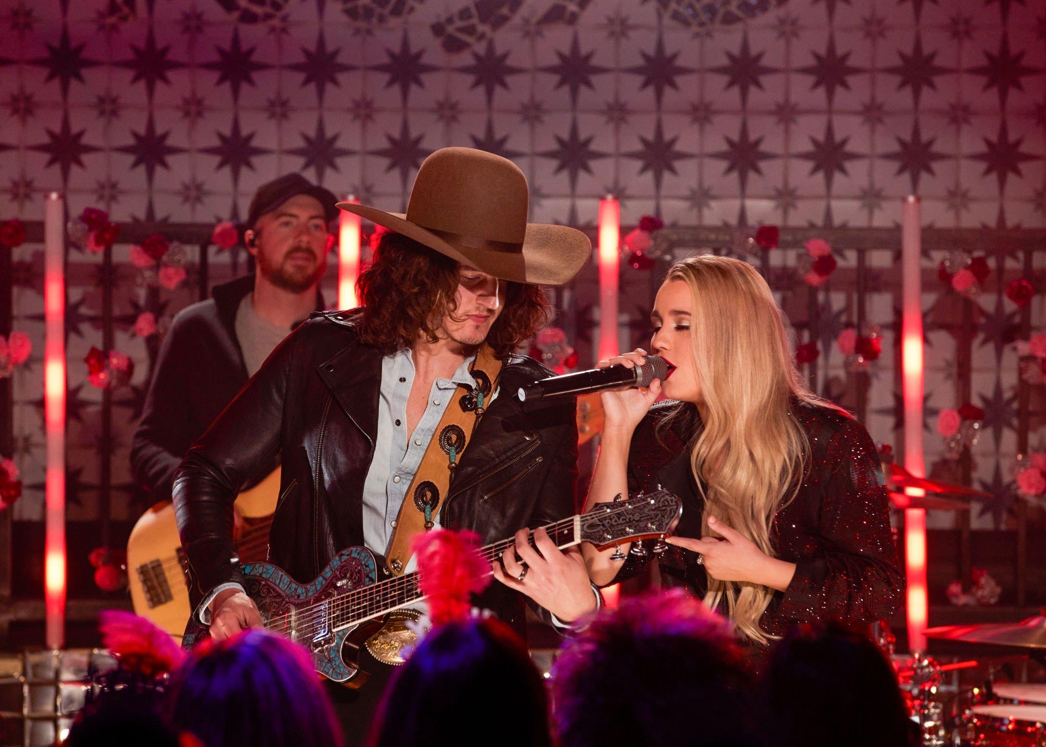 Gabby Barrett and Cade Foehner performing on CBS's New Year's Eve Live Nashville's Big Bash