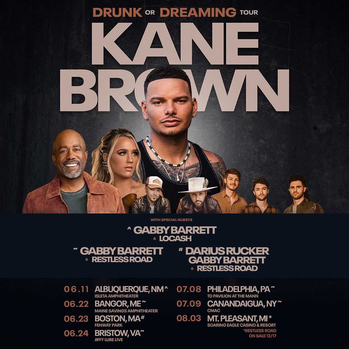 Kane Brown's Drunk Or Dreaming Tour with Gabby Barrett, LOCASH, Restless Road, and Darius Rucker in Spring/Summer 2023
